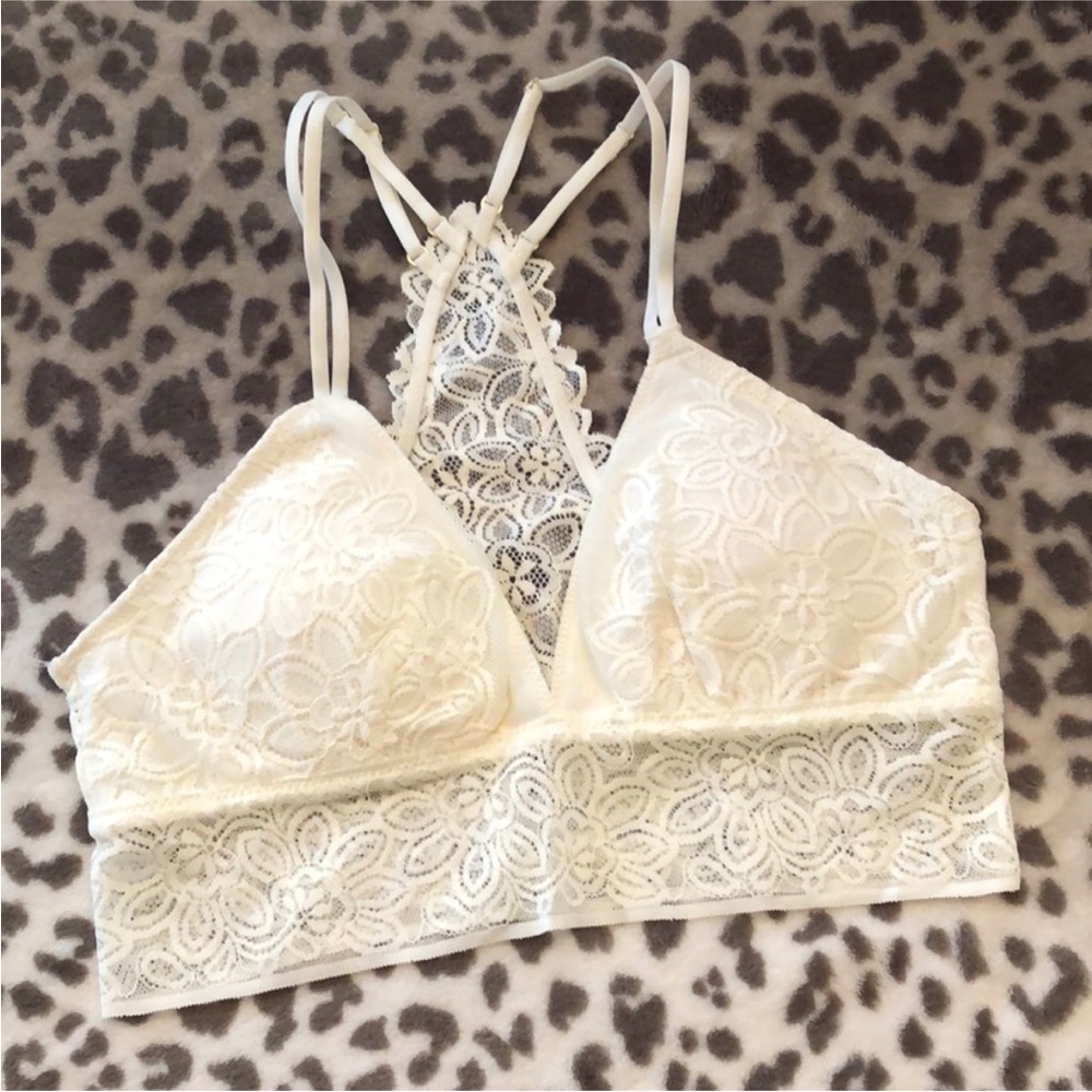 Aerie Lace Racerback Longline Bralette Cream Small